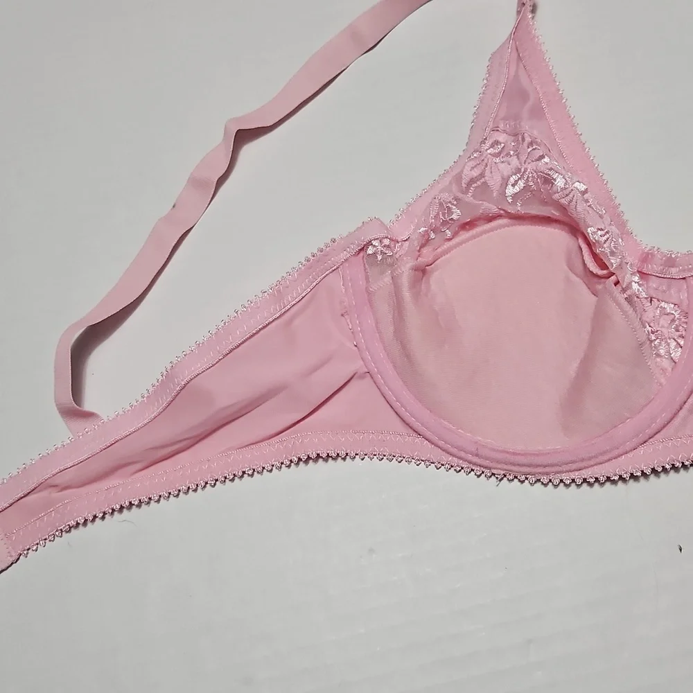 Sexy Elegant Pink Lace Half Padded Push Up Underwire Bra Size 36DD